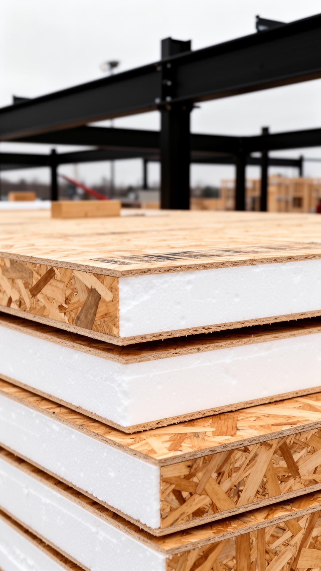 Stack of SIPS structural insulated panels on site
